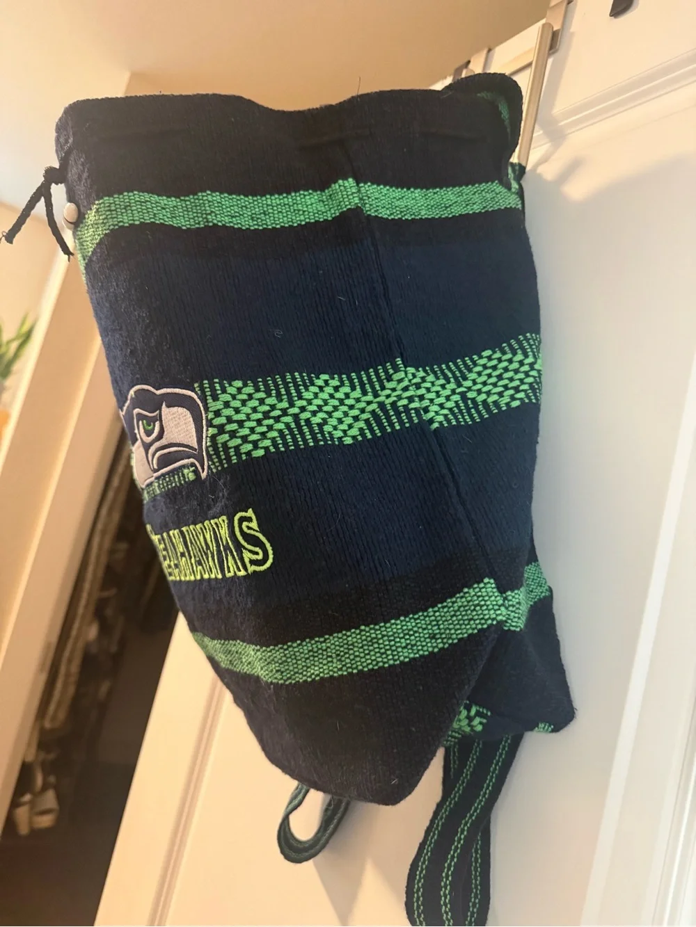 Seattle Seahawks woven backpack tote bag